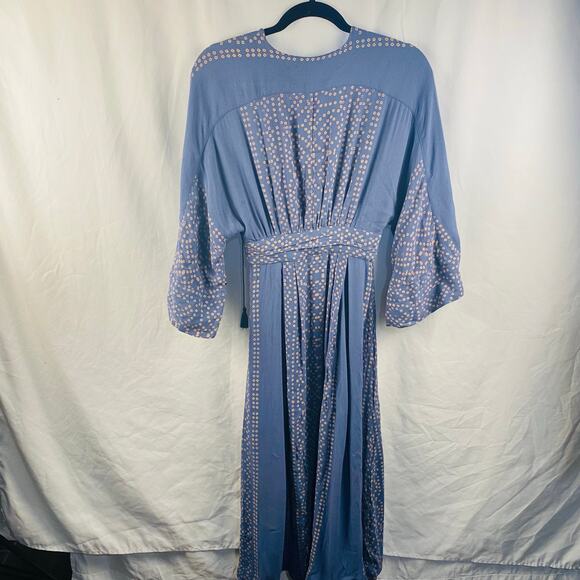 Free People Blue Lace Up Modern Kimono Dress Boho Peasant Size 0 - Picture 10 of 11